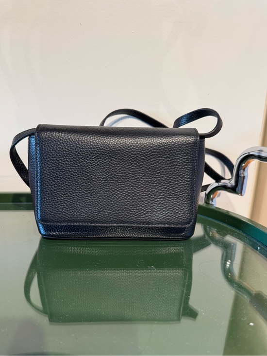 The daily edited Handbags - The Daily Edited Black Pebbled Leather Crossbody Flap Bag